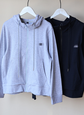 秋装新款~男女中大童纯棉针织拉链开衫开身连帽外套灰色黑色学生