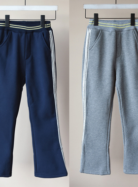 冬装~女中大童中学生狗狗刺绣一体绒微喇休闲长裤藏青灰色亮片753