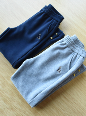 冬装上新~女中大童微喇金扣奥利绒加绒厚款休闲长裤藏青色灰色