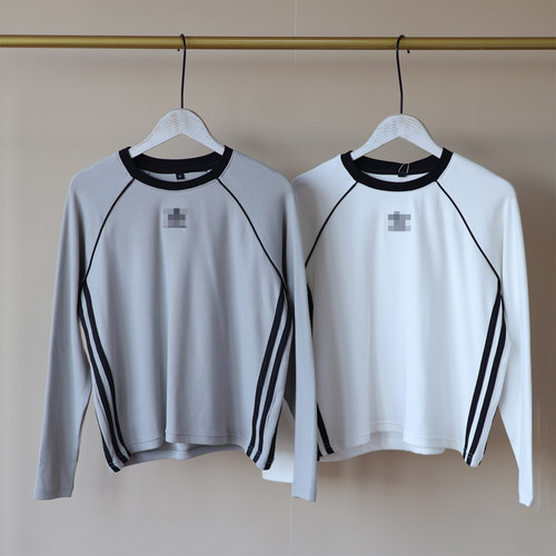 26年春装新款~女大童学生装坑条螺纹弹力修身款T恤上衣长袖白灰