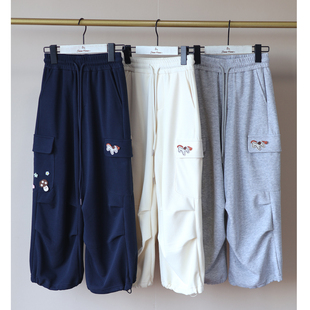 26年春装新童装男女中大童小马刺绣直筒工装卫裤休闲裤弹力腰3052