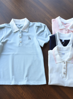 夏装新款~女中大童翻领polo衫四色学院风珠地棉泡泡袖上衣2038