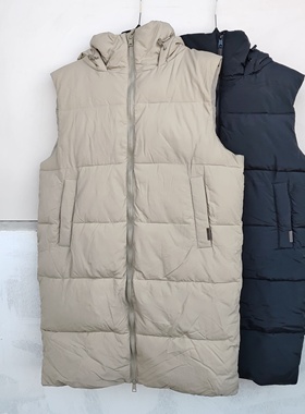 番米粒2件包邮m码中长款黑色浅卡色加厚冬款防水连帽马甲巨保暖