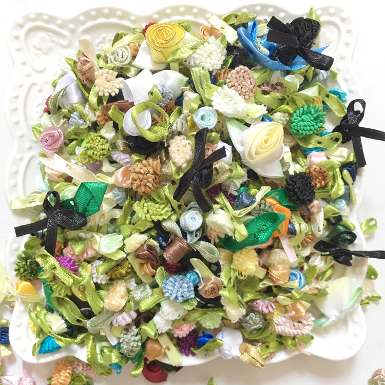 600个带叶子玫瑰花仔丝带花朵