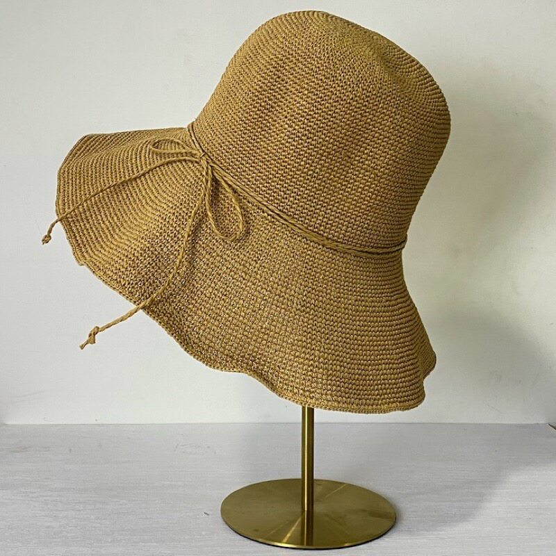 拉菲草帽女帽手工草编沙滩海边太阳帽渔夫帽夏季可折叠女士遮阳帽