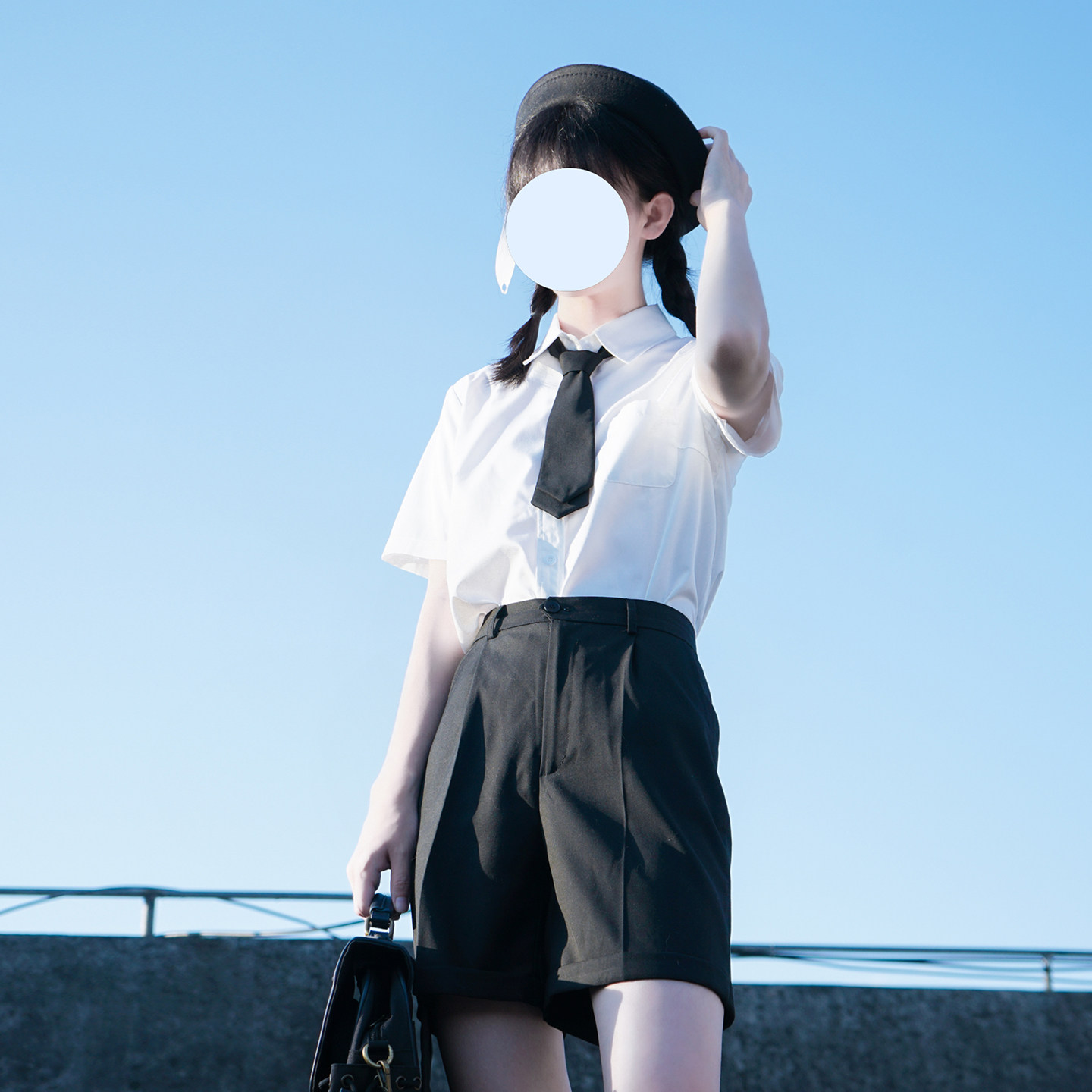 樱花家族jk制服 西裤翻边短裤 绀色黑色纯色学生校供感日系高腰女
