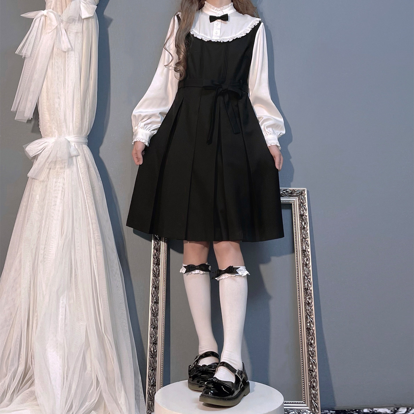 樱花家族原创jk制服【玛利亚】复古优雅假两件连衣裙长袖套装春女