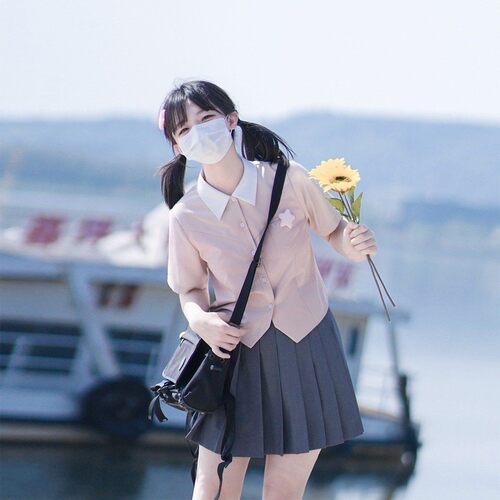 【千春女高】灰粉色收腰jk衬衫