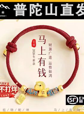 普陀山s999足银马上有钱手链2026年新款本命年招财红绳编织手绳