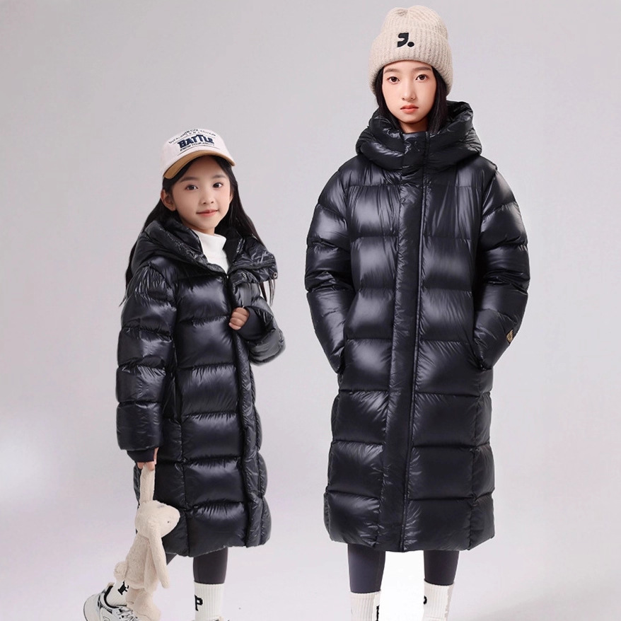 黑金儿童羽绒服男女童长款新国标90白鸭绒加厚3倍暖3倍绒羽绒外套