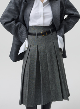 慢调米兰秋冬显瘦女装休闲百搭百褶半身裙高腰气质羊毛混纺百褶裙