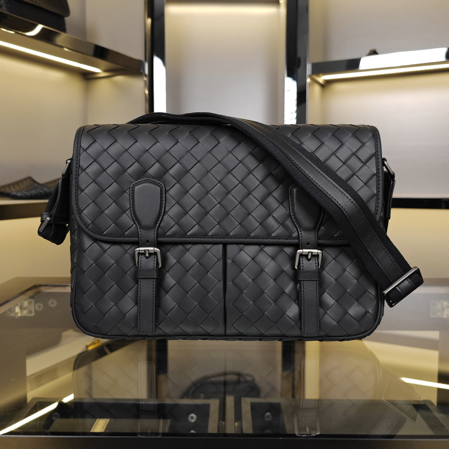 斜挎包男潮牌斜肩包 男包真皮邮差包编织大号大容量 单肩斜跨横款