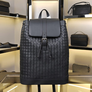 男旅行背包2024新款时尚真皮编织休闲男士双肩包大潮牌胎牛皮男包