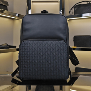 双肩包男士背包真皮编织男包潮牌时尚潮流胎牛皮黑色软皮商务书包