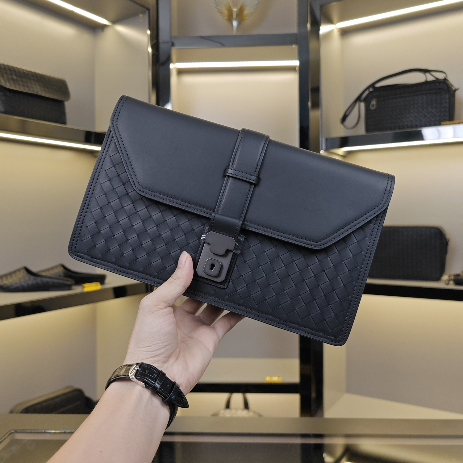 手包真皮编织休闲新款潮男士