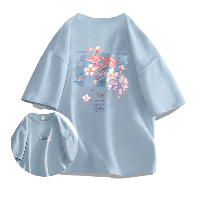 日系潮流桃花短袖T恤男女ins潮牌