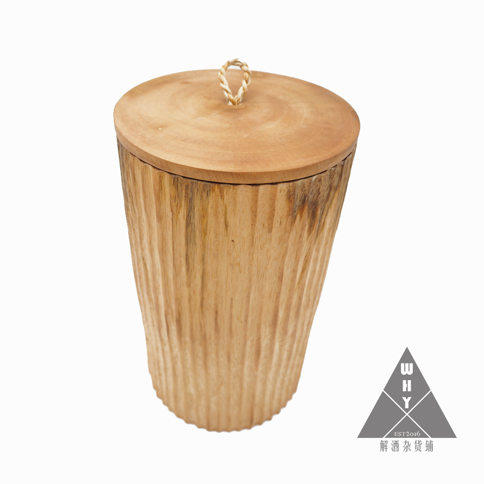 实木花瓶实木桶状带盖收纳瓶
