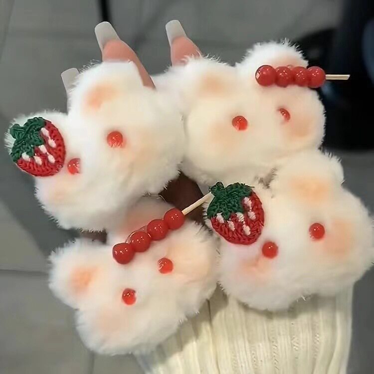 冰糖葫芦小兔毛茸发圈发夹ins女软萌可爱腮红兔发绳学生马尾发饰