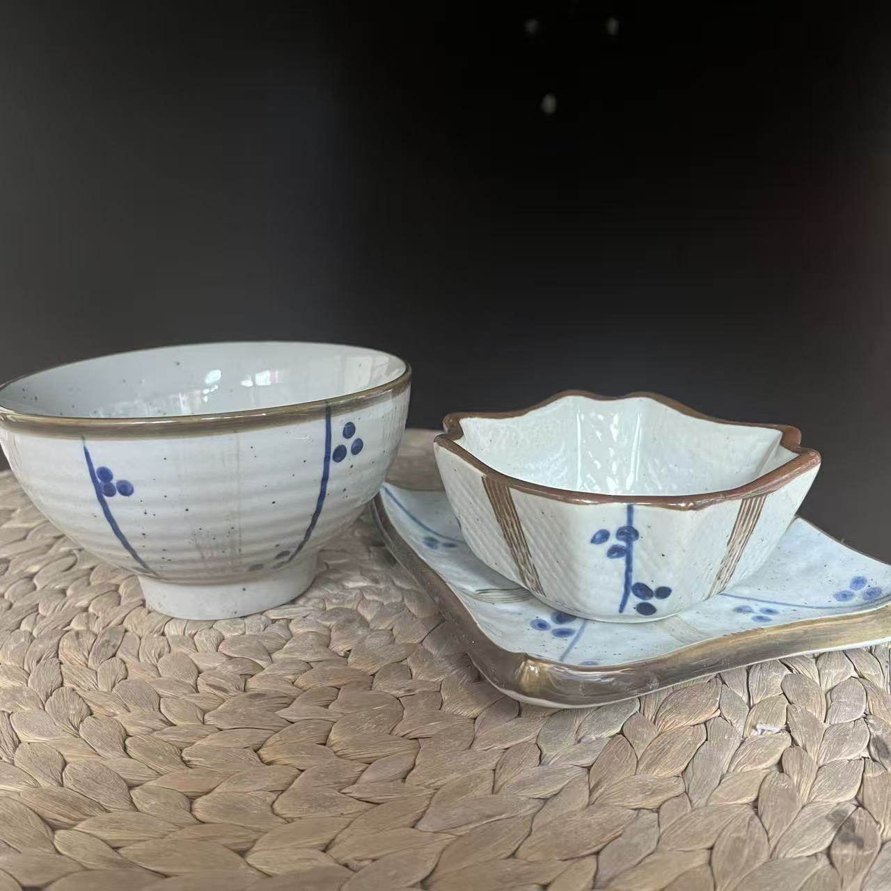 中式风釉下陶瓷碗碟套装日式餐具家用饭碗方盘组合装一人食碗杯盘,餐饮具,碗,淘宝优惠券,粉丝福利购,淘宝优惠卷