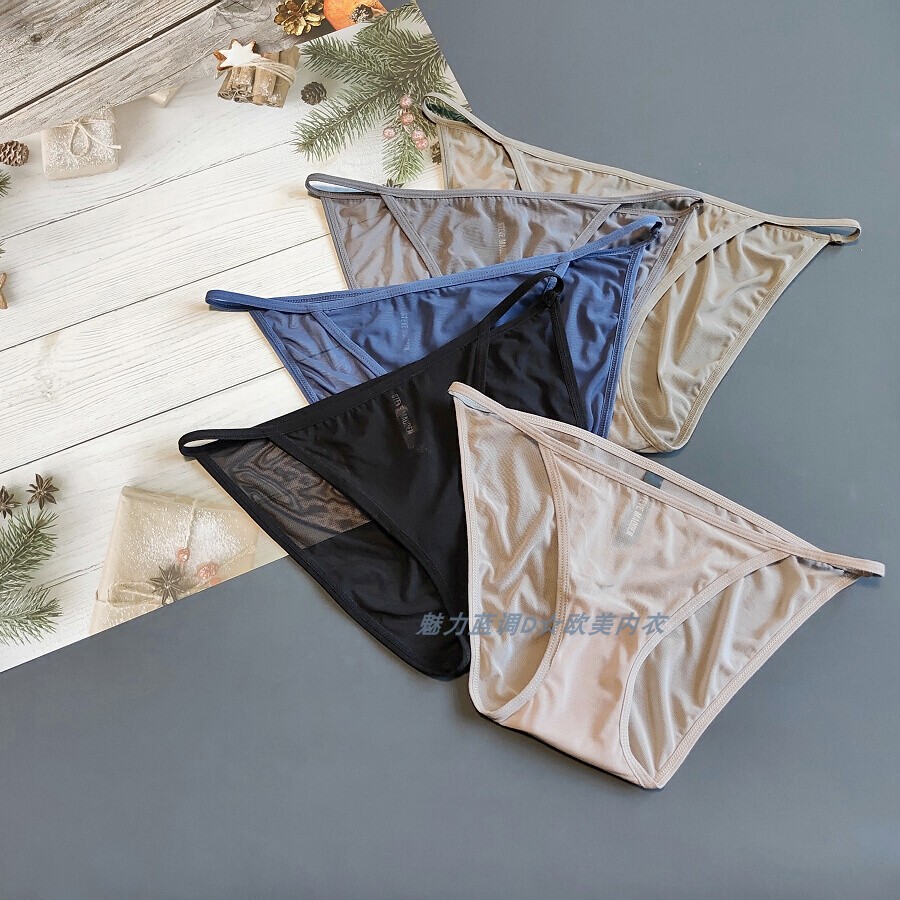 三110-155斤美国STEV纯色透视网纱内中腰女细带比基尼包臀三角裤