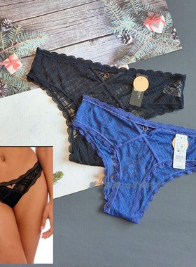 三110-160斤 西班牙FSP深蓝紫网纱黑色透明性感中腰女半臀三角裤