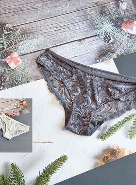 三95-125斤 西班牙INT奶白色镂空蕾丝性感铁灰色低腰女包臀三角裤