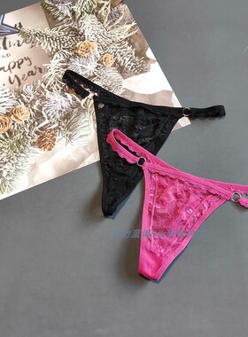 三120-160斤 英国TOPS黑色镂空蕾丝性感T裤中高腰女细带丁字裤