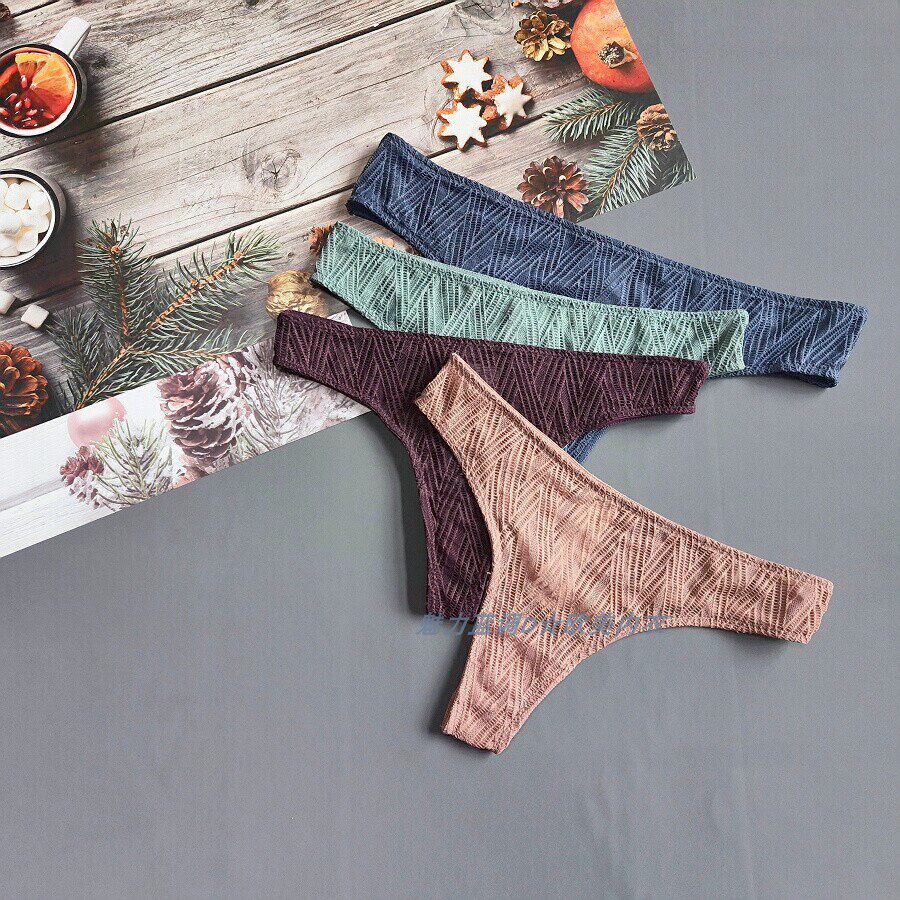 三90-150斤 西班牙LEF雾绿色性感镂空蕾丝T裤性感中低腰女丁字裤