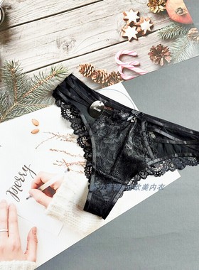 三90-180斤 南非INT黑色镂空蕾丝钻饰性感大码中腰女半臀三角裤
