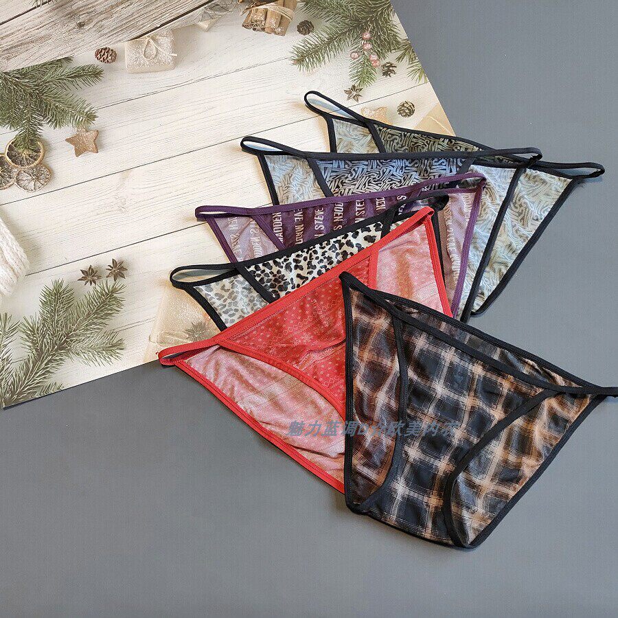三90-160斤美国STEV透视单网纱内裤中腰女细带比基尼包臀三角裤