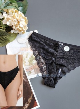 三70-135斤 波兰SIN黑色镂空蕾丝内裤中腰性感女窄边小包臀三角裤