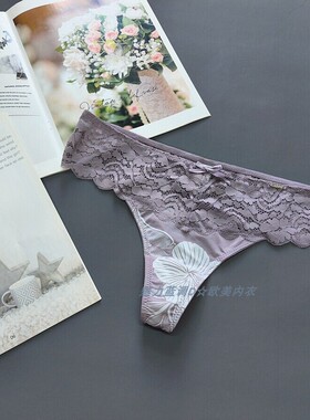 三110-155斤 西班牙INT芋紫色冰丝蕾丝T-BACK性感T裤低腰女丁字裤