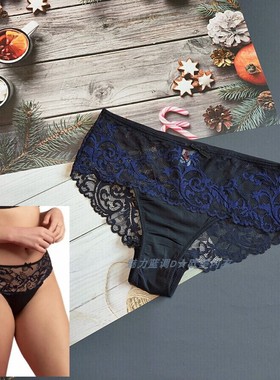 三100-115斤西班牙INT黑蓝色软蕾丝薄冰丝性感中高腰女包臀三角裤
