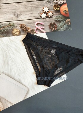 三90-125斤 法国外贸DIM黑色透明性感镂空蕾丝中腰女小包臀三角裤