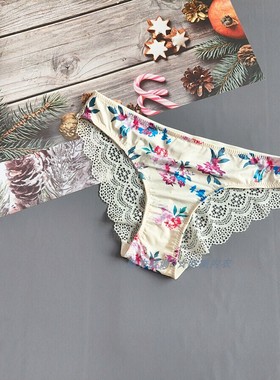 三80-150斤 中东RED浅黄色超薄冰丝巨软蕾丝中腰女窄边包臀三角裤