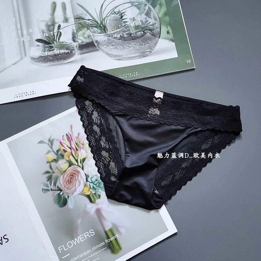三100-115斤欧美PNK黑色冰丝网纱低腰女窄边三角裤比基尼包臀内裤