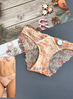 三80-150斤 波兰SIN浅暖橘镂空软蕾丝透明性感低腰女小包臀三角裤