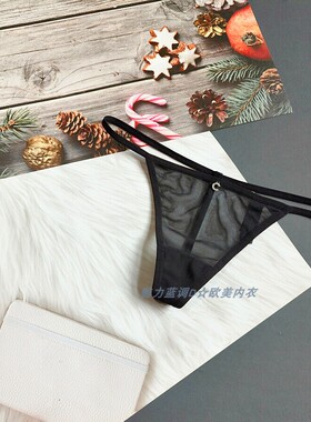 三95-135斤美国LAD黑色C钻透视网纱性感低腰女细带丁字裤T裤TBACK