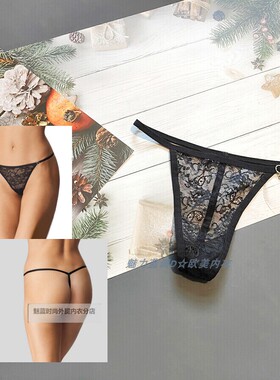 三100-150斤 英国TOPS黑色水滴钻饰蕾丝性感T裤中腰女细带丁字裤