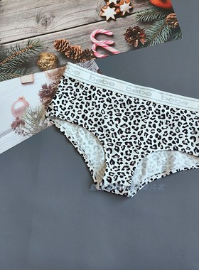 三100-125斤 墨西哥BEBE黑白色豹纹95%棉质内裤中腰女包臀平角裤