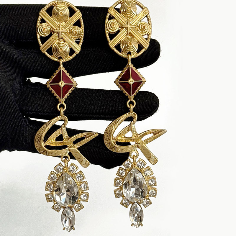 【耳夹】走秀浮夸无洞耳钉菱形满钻水滴凹凸造型耳环拜占庭风耳饰