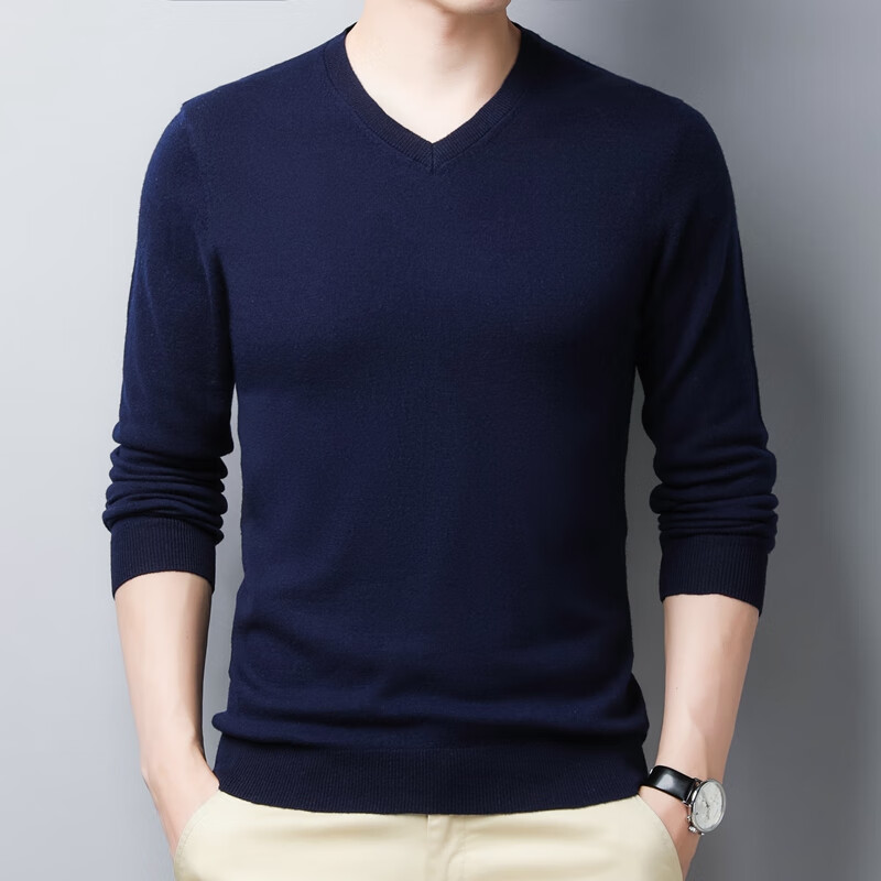 中年男士商务休闲V领打底