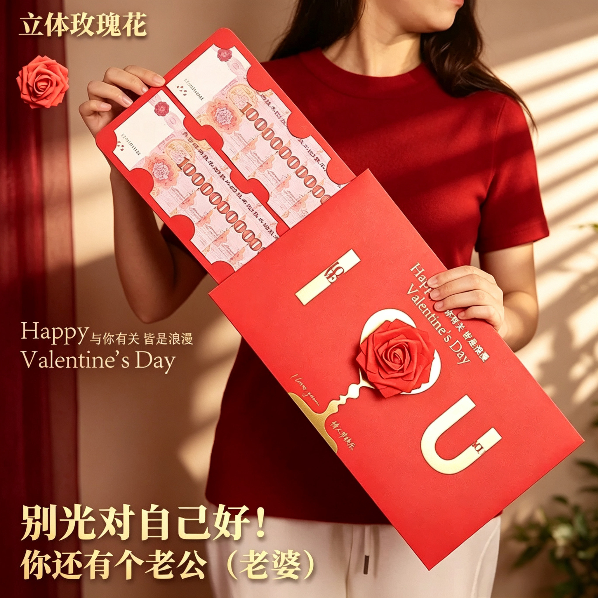 七夕快乐玫瑰花超大红包一个亿生日礼物送女友老公惊喜仪式感晒圈
