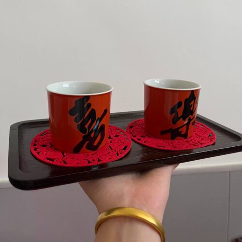 结婚敬茶杯红色喜杯一对陶瓷茶具