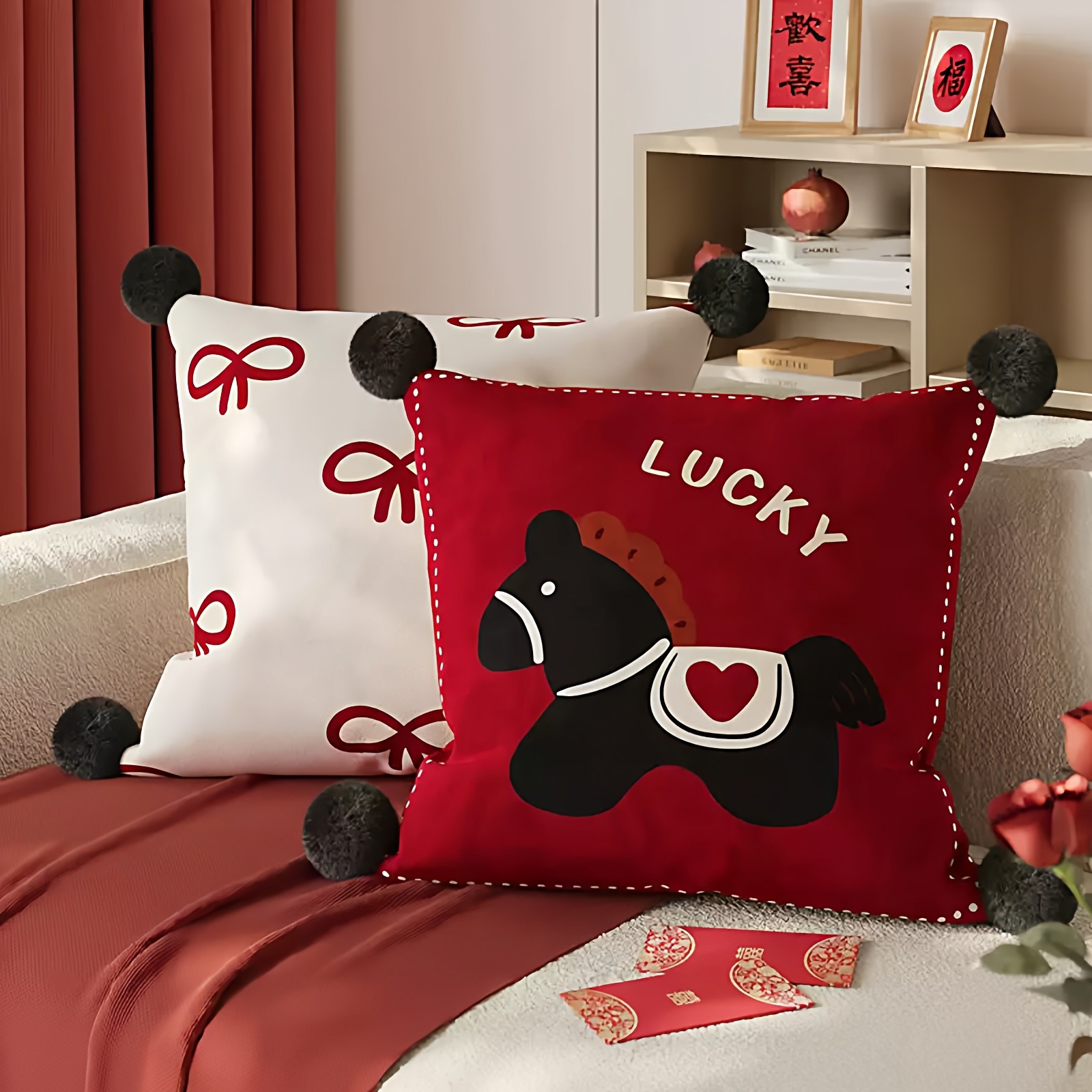 新年喜庆马年抱枕客厅沙发装饰靠背垫马年卧室床上靠枕飘窗靠枕垫,居家布艺,抱枕被,淘宝优惠券,粉丝福利购,淘宝优惠卷