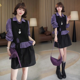 紫色衬衫女2025新款秋季时尚洋气减龄内搭叠穿针织马甲上衣两件套