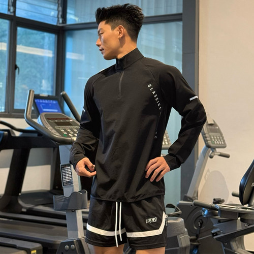 SMVP字母半拉链运动T恤健身长袖