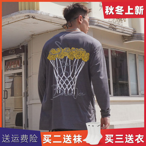 破冰荆棘玫瑰美式复古篮球训练长袖投篮服秋季速干运动T恤卫衣男