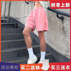 欧文猛男粉色美式篮球短裤番茄鸡蛋仔夏季冰感棉运动休闲五分裤子