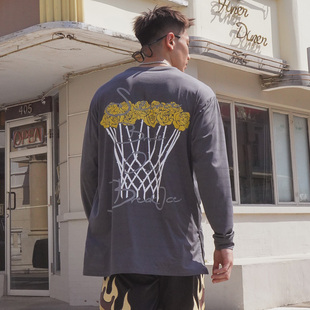速干运动T恤卫衣男 投篮服秋季 破冰荆棘玫瑰美式 复古篮球训练长袖